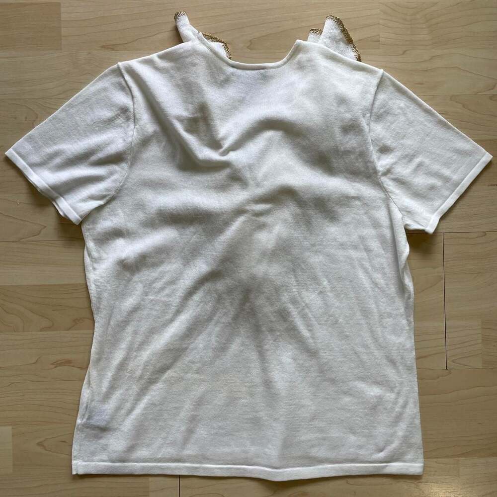 Lauren Ralph Lauren Gold Trim Ruffle Knit Top - Picture 6 of 6